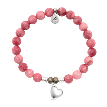 Pink Jade Gemstone Bracelet with Love the Life You Live Sterling Silver Charm